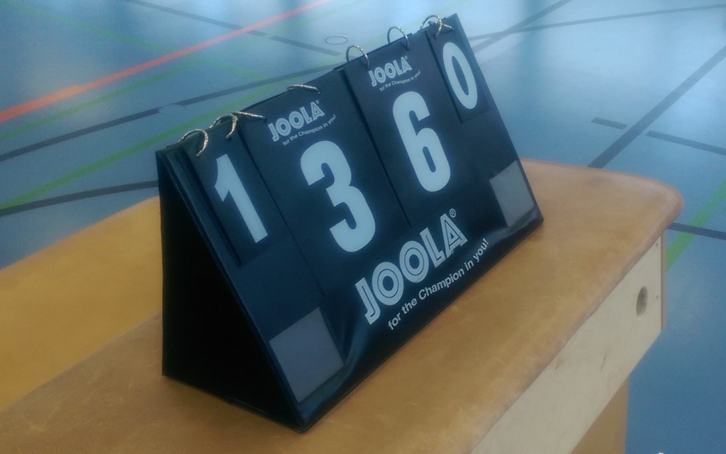 Das Bild zeigt eine Punktetafel von Joola beim Volleyball