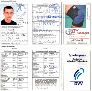 Das Bild zeigt den abgelaufenen Spielerpass des Volleyballfreaks!