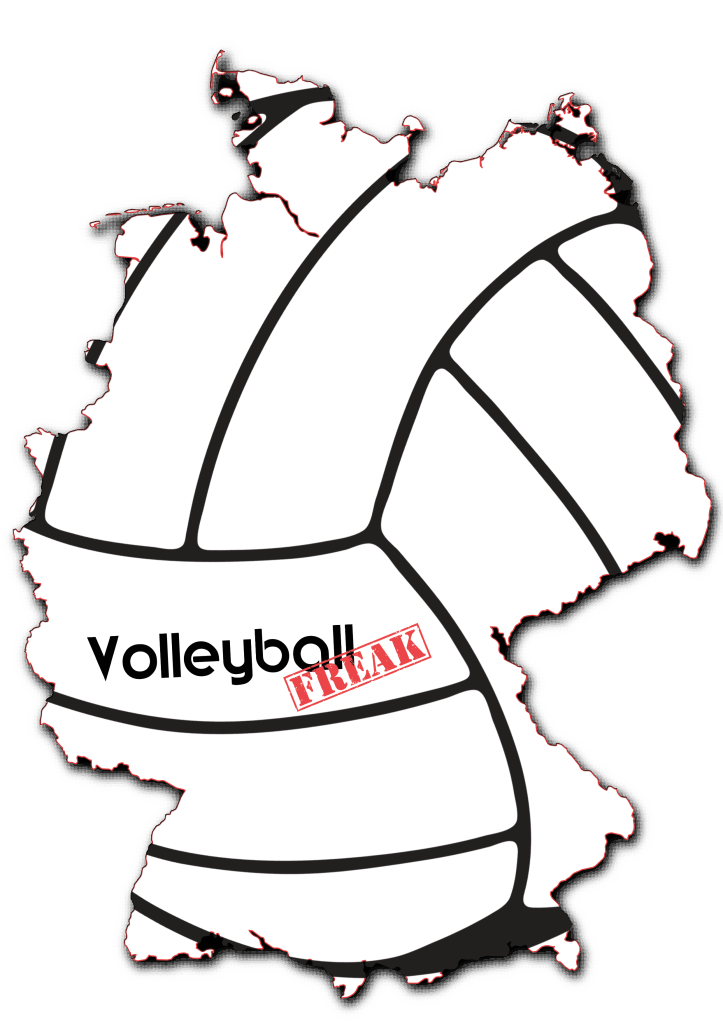 Das Bild zeigt die Umrisse von Deutschland. In die Karte ist ein Volleyball eingearbeitet und das Logo von Volleyballfreak ist zu sehen