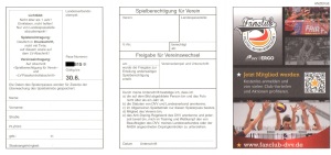 Das Bild zeigt die Vorderseite eines Volleyball-Spielerpasses. Dort können Daten wie Name, Geburtstag bzw. Ort, Anschrift und Vereinszugehörigkeit eingetragen