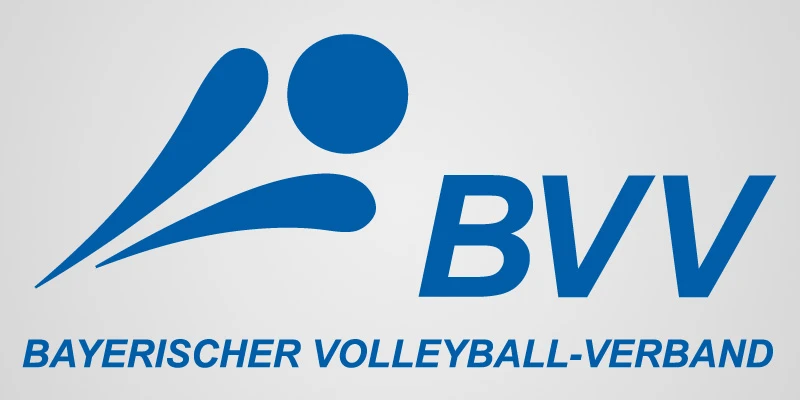 Das Bild zeigt das Logo des Bayerischen Volleyball-Verband (BVV). Es orientiert sich am Logo des DVV und ist in blau gehalten.. 