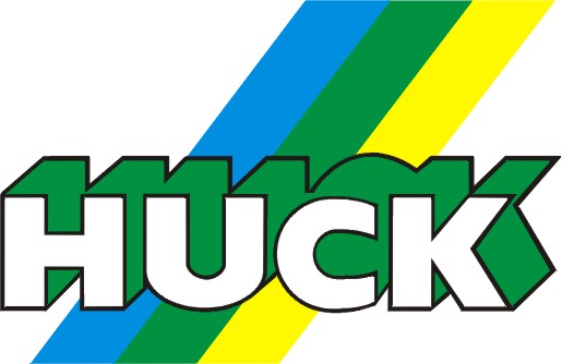 Das Bild zeigt das offizielle Logo der Firma Huck. Im Hintergrund sind 3 Streifen (blau, grün, gelb) von links unten nach rechts oben. Darauf befindet sich der weiße Schriftzug Huck 