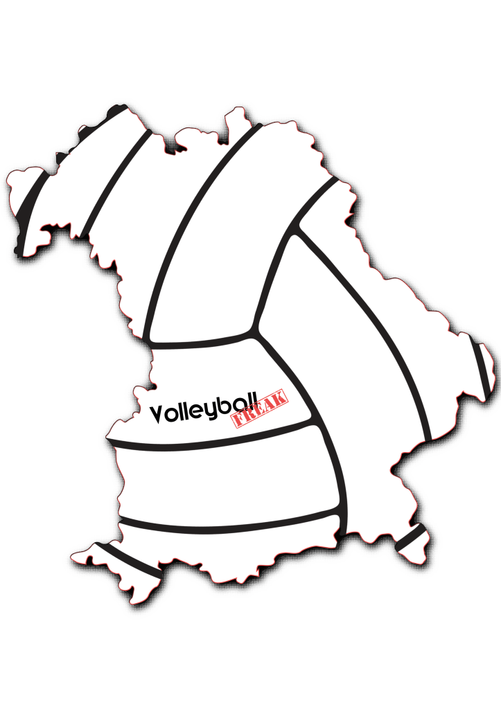 Das Bild zeigt den Umriss des Bundeslandes Bayern. Die Fläche ist gefüllt mit der Siluette eines Volleyballs. Weiterhin befindet sich das VolleyballFREAK Logo in der Mitte von Bayern angeordnet