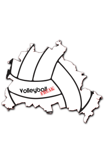 Das Bild zeigt die Umrisse von Berlin. In der Fläche von der Stadt sind die Umrisse eines Volleyballs zu sehen. Desweiteren ist in der Mitte das Logo von VolleyballFREAK