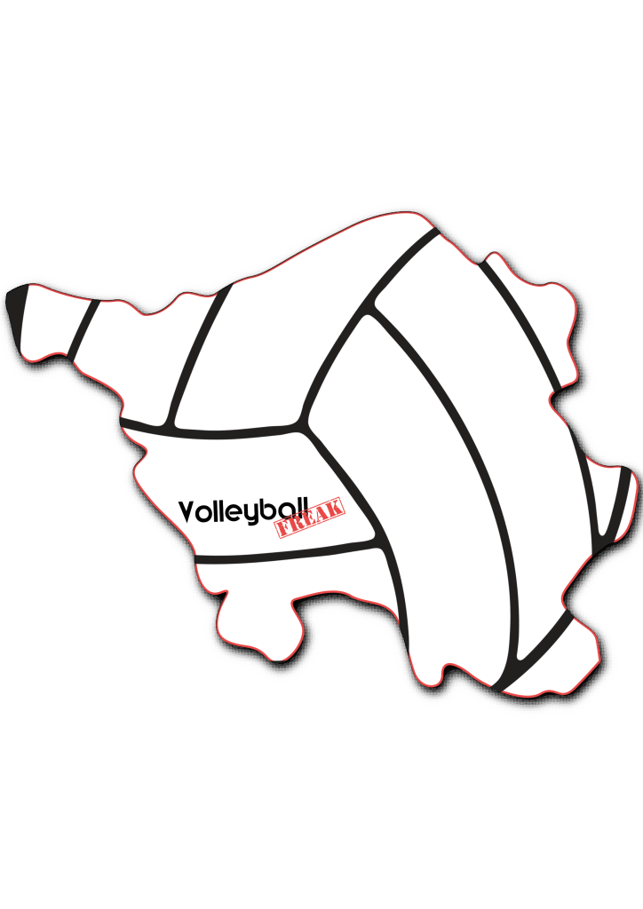 Das Bild zeigt die Umrisse von Saarland. In der Fläche von des Landes sind die Umrisse eines Volleyballs zu sehen. Desweiteren ist in der Mitte das Logo von VolleyballFREAK