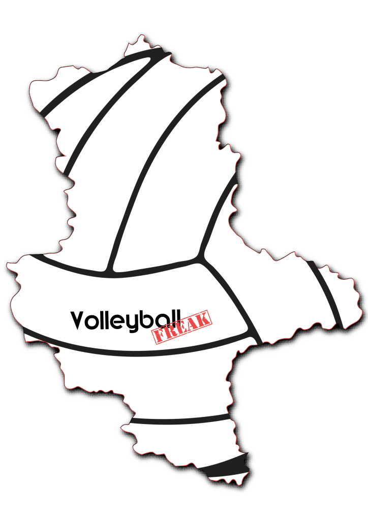 Das Bild zeigt die Umrisse von Sachsen-Anhalt. In der Fläche von des Landes sind die Umrisse eines Volleyballs zu sehen. Desweiteren ist in der Mitte das Logo von VolleyballFREAK