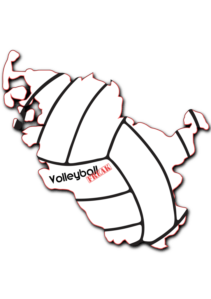 Das Bild zeigt die Umrisse von Schleswig-Holstein. In der Fläche von des Landes sind die Umrisse eines Volleyballs zu sehen. Desweiteren ist in der Mitte das Logo von VolleyballFREAK