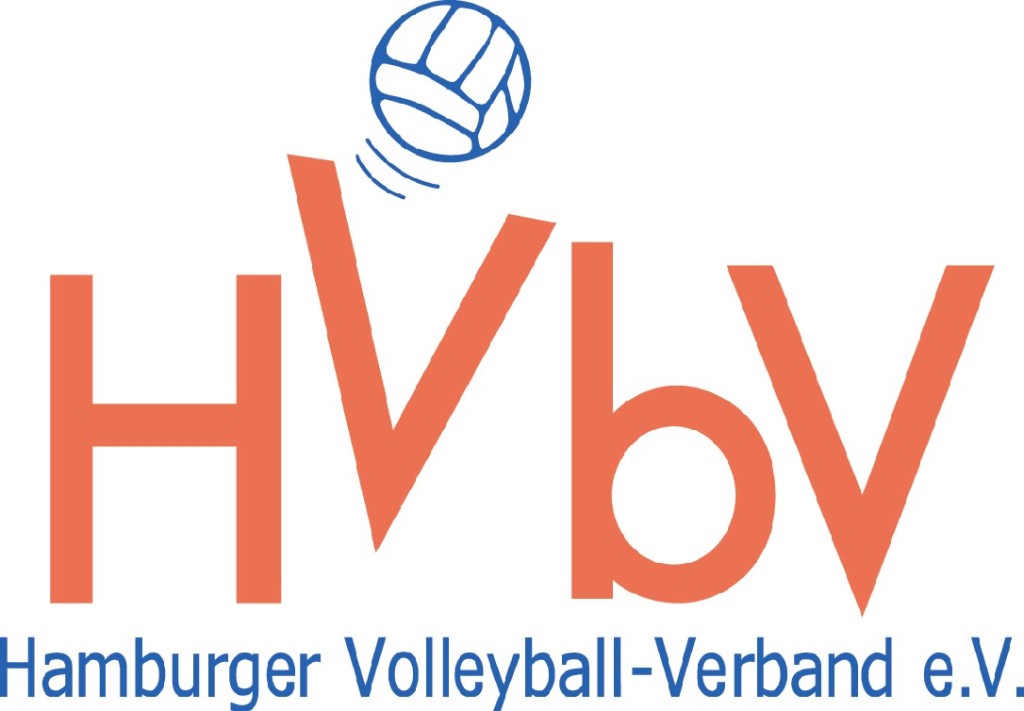 Das Bild zeigt das Logo des Hamburger Volleyball Verbands. Dies ist ein roter Schriftzug "HVbV".