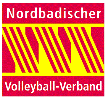 Das Bild zeigt das Logo des Logo des nordbadischen Volleyballverbandes. Es ist in roter Schrift mit gelben Hintergrund gehalten.