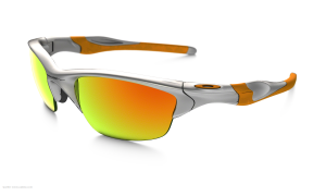 Das Bild zeigt die Oakley Sonnenbrille Half Jacket 2.0 W/Fire Iridium. Das Gestell ist silber mit orangenen Streifen