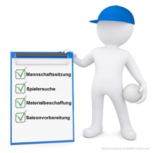 Das Bild zeigt ein weißes Männchen mit einen Volleyball und einer Checkliste in der Hand!