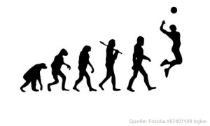 Das Bild zeigt die Volleyball Evolution vom Affen bis zum Volleyballer!