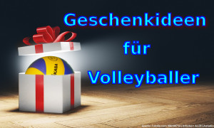 Das Bild zeigt ein Geschenk mit einem Mikasa Volleyball. Zusätzlich sieht man einen Schriftzug Geschenkideen für Volleyballer.