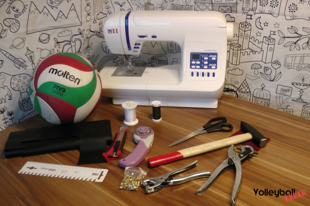 Das Bild zeigt das erforderliches Equipment für den DIY Volleyball Schlüsselanhänger