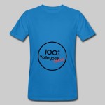 Das Bild zeigt ein blaues Herren T-Shirt mit dem Motiv 100% VolleyballFREAK 