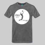 Das Foto zeigt ein graues Volleyball T-Shirt mit Motiv "Spike like a VolleyballFREAK"