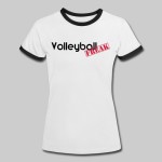 Das Foto zeigt ein weißes VolleyballFREAK Logo Damen T-Shirt