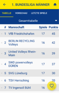 Das Bild zeigt einen Screenshot der Screenshot der Mein Volleyball App