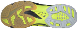Das Foto zeigt die Sohle des Mizunos Wave Lightning Z3