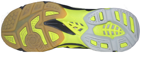 Das Foto zeigt die Sohle des Mizunos Wave Lightning Z3