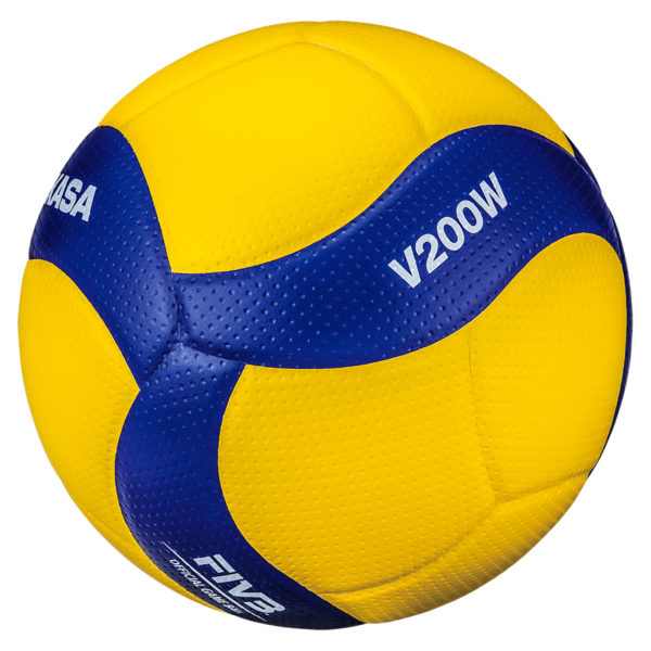 Der blau-gelbe Mikasa Volleyball V200W. 