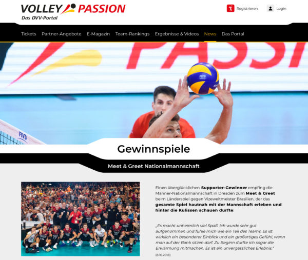 Screenshot vom Volleypassionportal